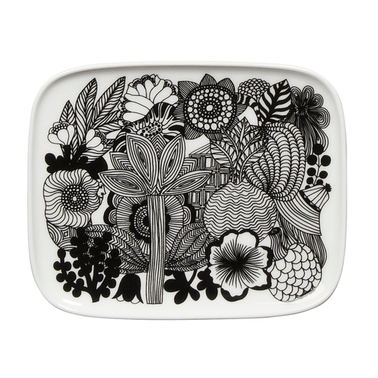 Marimekko Siirtolapuutarha lautanen 15x12 cm musta-valkoinen