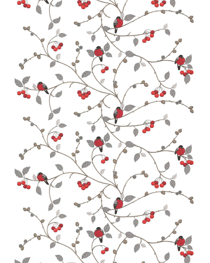 Arvidssons Textil Paradisäpplen-kangas Offwhite-harmaa-punainen