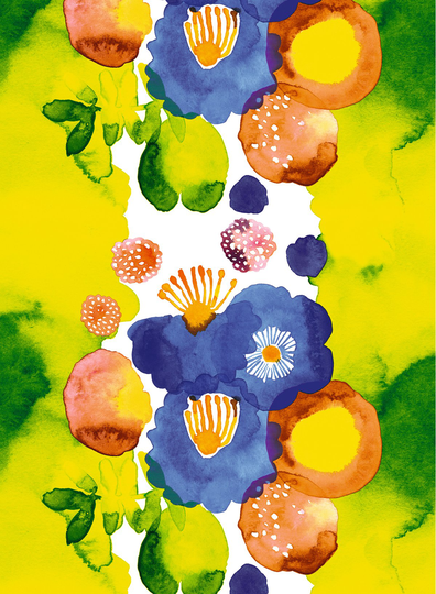Marimekko Juhannustaika kangas keltainen