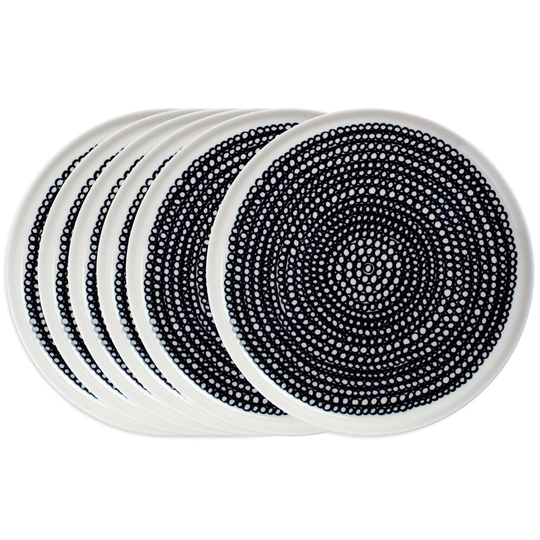 Marimekko Räsymatto lautanen 20 cm, 6 kpl musta-valkoinen (pikkupalloinen)