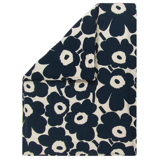 Marimekko Unikko pussilakana puuvilla-pellava 150x210 cm Luonnonvalkoinen-tummansininen
