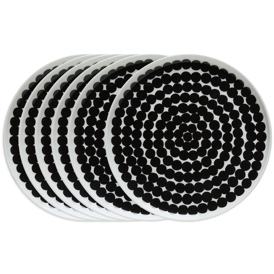 Marimekko Räsymatto lautanen 20 cm, 6 kpl musta-valkoinen