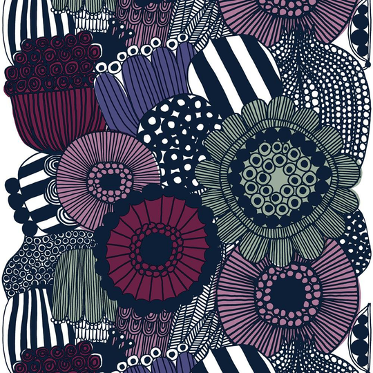 Marimekko Siirtolapuutarha kangas valkoinen-liila-harmaa