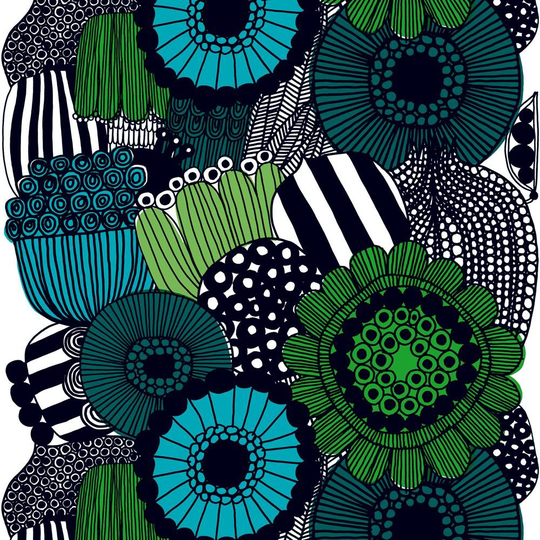 Marimekko Siirtolapuutarha vahakangas valkoinen-vihreä-musta