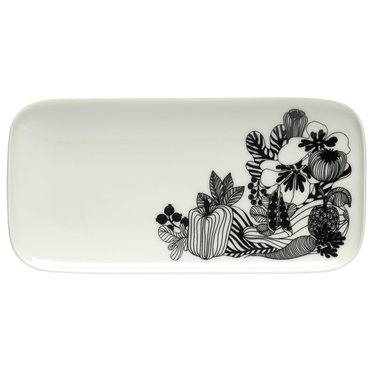 Marimekko Siirtolapuutarha aluslautanen 24,5x12 cm musta-valkoinen