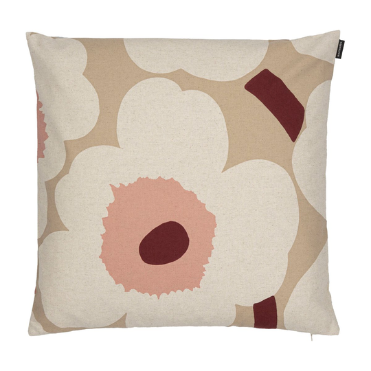 Marimekko Unikko tyynynpäällinen beige-pellava-vaaleanpunainen 50 x 50 cm