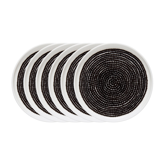 Marimekko Räsymatto plate Ø 25 cm - 6 pack musta-valkoinen