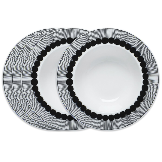 Marimekko Siirtolapuutarha syvä lautanen Ø 20 cm, 4 kpl musta-valkoinen