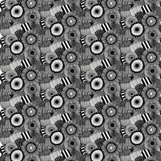 Marimekko Pieni Siirtolapuutarha kangas Valkoinen-musta